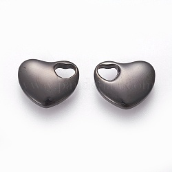 304 Stainless Steel Stamping Blank Tag Charms, Heart with Large Heart Hole, Manual Polishing, Electrophoresis Black, 13x15x3.5mm, Hole: 5x4mm