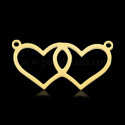 201 Stainless Steel Connector Charms, Hollow Double Hearts, Real 18K Gold Plated, 13x26.5x1mm, Hole: 1.4mm