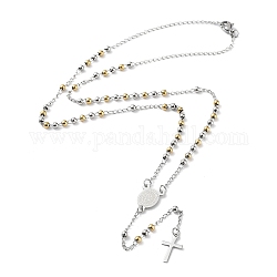 202 Stainless Steel Rosary Bead Necklaces, Cross Pendant Necklaces, Stainless Steel Color, 19-3/4 inch(50cm)