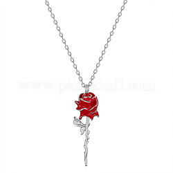 Shegrace rose rhodié 925 colliers pendentif en argent sterling, avec résine époxy et chaînes de câbles, platine, rouge, 17.32 pouce (44 cm)