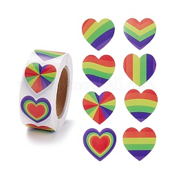 Bunte Geschenkanhänger aus Papier, mit Regenbogenstreifen-Klebeetiketten-Rollenaufklebern, für die Partei, dekorative Geschenke, Herzmuster, 2.5x2.5x0.01 cm