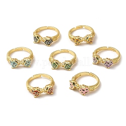 Эмалированное открытое кольцо-манжета с двойным леопардом и фианитами, настоящие украшения из латуни с покрытием из 18-каратного золота, долговечный, разноцветные, внутренний диаметр: 18 мм