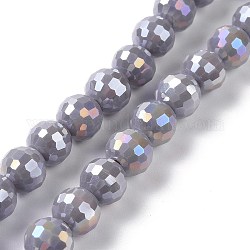 Chapelets de perles en verre électroplaqué, de couleur plaquée ab , facette, ronde, brun rosé, 7~8mm, Trou: 1.2~1.6mm, Environ 68~70 pcs/chapelet, 20.08'' (51 cm)