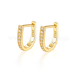 925 Sterling Silver Micro Pave Cubic Zirconia Hoop Earrings, with S925 Stamp, Real 18K Gold Plated, 9mm