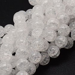 Perles rondes en verre craquelé brins, blanc, 10mm, Trou: 1mm, Environ 40 pcs/chapelet, 15 pouce