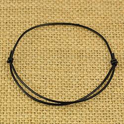 Toma de pulsera de cordón de cuero de vaca, negro, de diámetro ajustable: 50~80 mm
