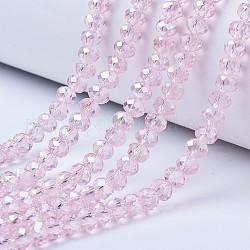 Electroplate Glass Beads Strands, AB Color Plated, Faceted, Rondelle, Pink, 8x6mm, Hole: 1mm, about 72pcs/strand, 16.14 inch(41cm)