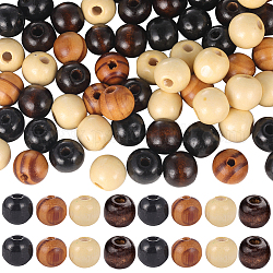Gorgecraft 200Pcs 4 Colors Natural Unfinished Wood Beads, Round Wooden Loose Beads Spacer Beads for Craft Making, Lead Free, Mixed Dyed and Undyed, Mixed Color, 16x13.5~14mm, Hole: 4mm, 50pcs/color