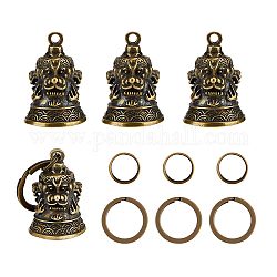 SUPERFINDINGS Biker Hanging Charms Kit Including 4pcs Brass Lion Bell Pendants and 4pcs Key Rings, Bell Lucky Charms Protection Biker Motorcycle Ring Bell Keychain Suitable for Motorcycle,Hole:3mm