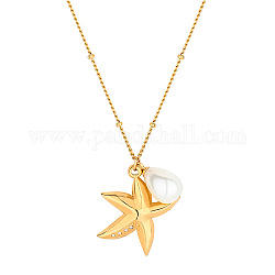 Collana pendente in acciaio inossidabile dorato, con l'imitazione perla, stella di mare, 23.62 pollice (60 cm)