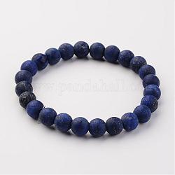 Natural Lapis Lazuli(Dyed & Heated) Beads Stretch Bracelets, Frosted, Round, 53mm(2-5/64 inch)