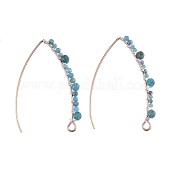 304 Stainless Steel Earring Hooks, Ear Wire, with Natural Apatite Beads and Horizontal Loop, 42mm, 21 Gauge, Pin: 0.7mm