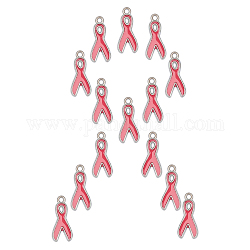 Sunnyclue, 20 Uds., colgantes de esmalte de aleación con cinta rosa para concientización sobre el cáncer de mama de octubre, sin plomo y cadmio, Platino, rosa, 19x8.5x1mm, agujero: 2 mm