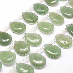 Chapelets de perles en aventurine vert naturel, perles percées, goutte d'eau plate, 20x15x6.5mm, Trou: 1.2mm, Environ 20 pcs/chapelet