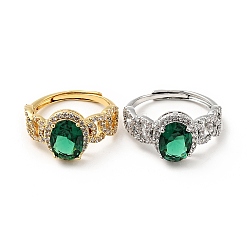 Bague réglable ovale zircone cubique verte, bijoux en laiton pour femmes, couleur mixte, nous taille 7 3/4 (17.9mm)