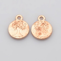 Плоские круглые с дерева жизни обшивки цинкового сплава подвески, розовое золото , 15x12x1.5 мм, отверстие : 1.5 мм