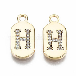 Brass Micro Pave Clear Cubic Zirconia Pendants, Nickel Free, Real 18K Gold Plated, Oval with Word, Letter.H, 16x7.5x1.5mm, Hole: 1.8mm