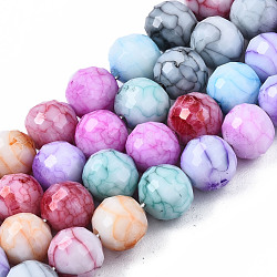 Opaque Baking Painted Crackle Glass Beads Strands, Round, Faceted, Colorful, 8x7.5mm, Hole: 0.8mm, about 60pcs/strand, 17.32~17.72 inch(44~45cm)