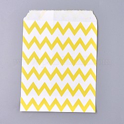 Sacs en papier kraft, pas de poignées, sacs de stockage de nourriture, blanc, motif de vagues, jaune, 18x13 cm