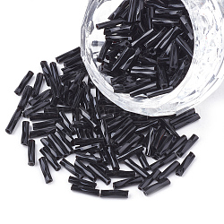 Glass Twisted Bugle Seed Beads, Black, 6~7x1.5~2mm, Hole: 0.8mm, about 450g/bag
