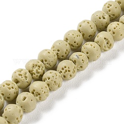 Synthetic Lava Rock Dyed Beads Strands, Round, Beige, 6~6.5mm, Hole: 1mm, about 63pcs/strand, 15.16''(38.5cm)