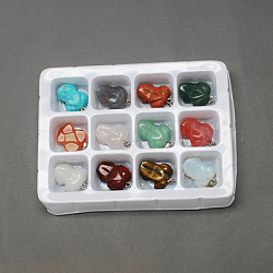 Gemstone Pendants, with Brass Clasps, Mixed Stone, Mixed Color, 24x18x8mm, Hole: 6x2mm, 12pcs/box