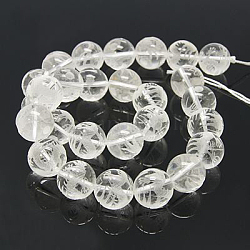 Quarzo naturale perline di cristallo fili, perle di cristallo di rocca, tondo, intagliato modello di drago, 14mm, Foro: 2 mm, circa 28pcs/filo, 15.4 pollice