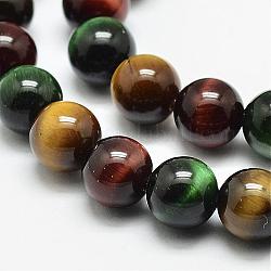 Natural Tiger Eye Beads Strands, Round, Grade A, Mixed Color, 12mm, Hole: 1.2mm, about 32pcs/strand, 15.5 inch