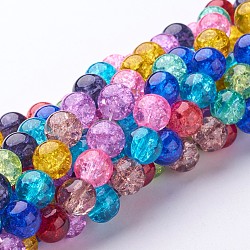Chapelets de perles en verre craquelé, ronde, couleur mixte, 10mm, Trou: 1.5mm, Environ 42 pcs/chapelet, 16 pouce