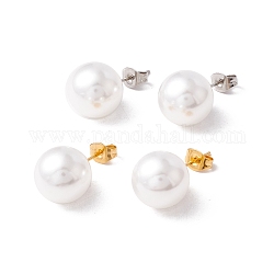 6 paio di orecchini a bottone rotondi con perle di conchiglia, 304 post orecchini in acciaio inossidabile per le donne, bianco, colore misto, 24x12mm, ago :1mm