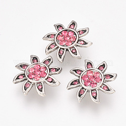Botones a presión diamante de imitación de la aleación, botones de joya, flor, plata antigua, rosa, 19x19x6.5mm, mando: 5.5 mm