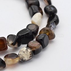 Natürliche schwarze Achat Perle Stränge, getrommelt Stein, gefärbt und erhitzt, Nuggets, 5~7 mm, Bohrung: 5~7 mm, etwa 1 Zoll