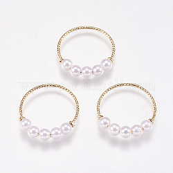Anelli collegamenti in ottone, con perline di perla acrilico, anello, vero placcato oro 18k, bianco, 23x20x1mm, Foro: 17.5 mm