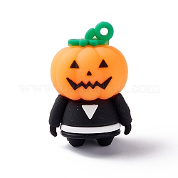 Halloween-Thema-PVC-Anhänger, für DIY Schlüsselbund machen, Mensch mit Kürbissen, orange, 44x30x25 mm, Bohrung: 3 mm