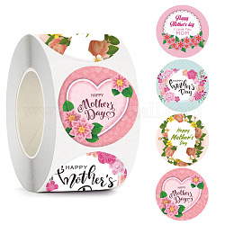 Rollos de pegatinas festivas autoadhesivas de papel para el día de la madre con puntos redondos, calcomanías de regalo florales, colorido, 25mm
