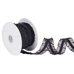 FINGERINSPIRE 10 Yards/9.14m Double Ruffle Lace Trim 3/4 inch Wide Black Ruffle Stretch Elastic Edging Trim Pleated Fabric Lace Ribbon for DIY Dress Collars Sleeves Decoration and Gift Wrapping
