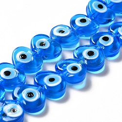 Handgemachte Glasperlen bösen Blick Stränge, Herz, Verdeck blau, 11.5x14x4.5 mm, Bohrung: 1.2 mm, ca. 28 Stk. / Strang, 12.40'' (31.5 cm)