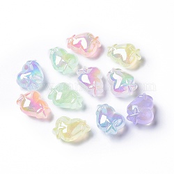 Transparent Acrylic Beads, Glitter Beads, Luminous, Heart, Mixed Color, 14.5x20x10mm, Hole: 2.1mm