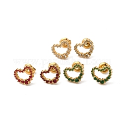 Boucles d'oreilles clous coeur creux strass, véritable plaqué 14k or véritable 304 bijoux en acier inoxydable pour femme, couleur mixte, 10x11.5mm, pin: 0.8 mm