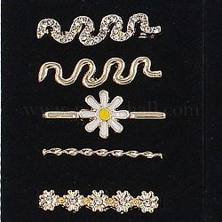 Uhrenarmband-Charme-Set aus Schlangenlegierung mit Strassen, Blume Uhrenarmband dekorative Ringschlaufen, golden, 2.1x0.3 cm, 5 Stück / Set