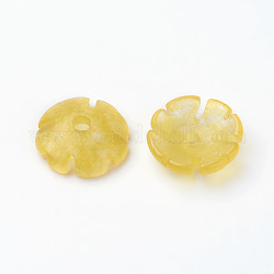 Chapeaux de perles de jade naturelles, teinte, fleur, champagne jaune, 10x3mm, Trou: 1mm
