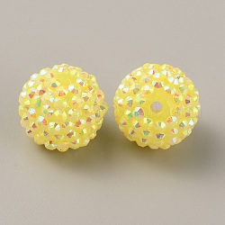 Abalorios acrílicos opacos, abalorios de la baya, con diamante de imitación, redondo, amarillo, 20x18mm, agujero: 3 mm