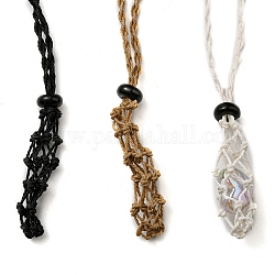 Adjustable Braided Waxed Polyester Cord Macrame Pouch Necklace Making, Interchangeable Stone, with Black Gemstone Beads, Mixed Color, 84cm, Pouch: 45mm, 3pcs/set