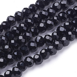 Chapelets de perles en verre, facetté (32 facettes), ronde, noir, 4mm, Trou: 1mm, Environ 98 pcs/chapelet, 13.7 pouce