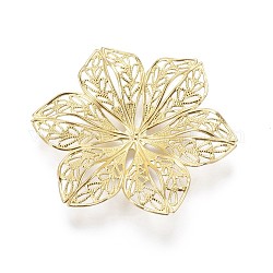 6-Patel Brass Fancy Bead Caps, Flower, Golden, 42x37x4~5mm
