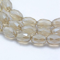 Perles en verre electroplate, perle plaquée lustre, facette, ovale, beige, 10.5x7.5mm, Trou: 1.2mm