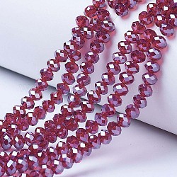 Galvanisieren Glasperlen, Mit Perlglanz plattiert, facettiert, Rondell, Medium violett rot, 3x2 mm, Bohrung: 0.8 mm, ca. 150~155 Stk. / Strang, 15~16 Zoll (38~40 cm)