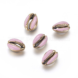 Galvanisierte Kaurimuschel Perlen, mit Emaille, ungebohrt / keine Lochperlen, golden, rosa, 18~22x13~15x7~8 mm