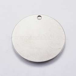 304 colgante de etiqueta en blanco de estampado de acero inoxidable, plano y redondo, color acero inoxidable, 30x1mm, agujero: 2 mm