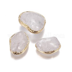 Perlas de cristal de cuarzo natural, borde dorado plateado, pepitas, 25~28x18.5~26x12~15mm, agujero: 0.8~1 mm